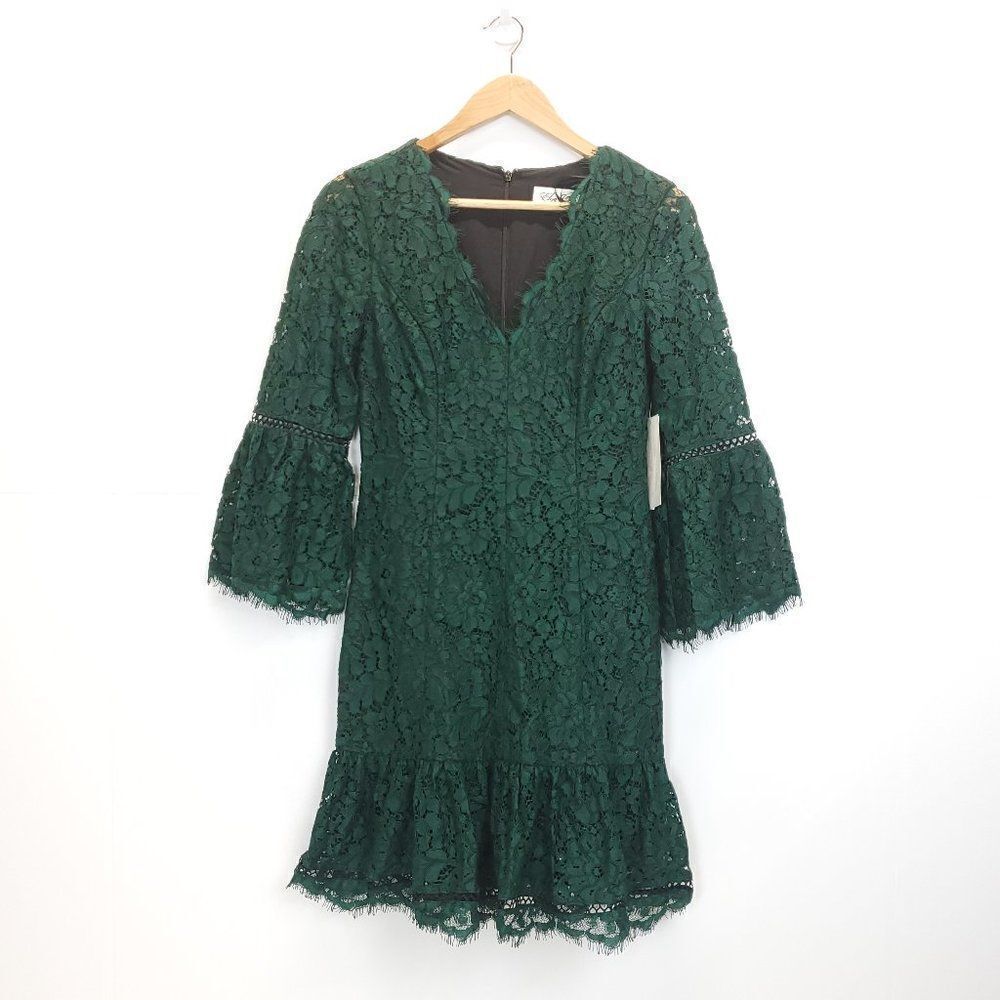 Eliza J Green Bell Sleeve Lace Mini Dress J-0238f1.6 - Picture 9 of 13
